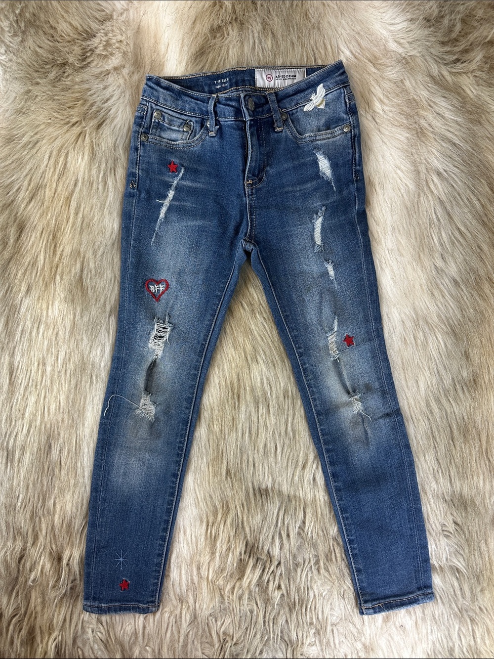 AG Adriano Goldschmied The Ella Girls Distressed Embroidered Skinny Jeans 6